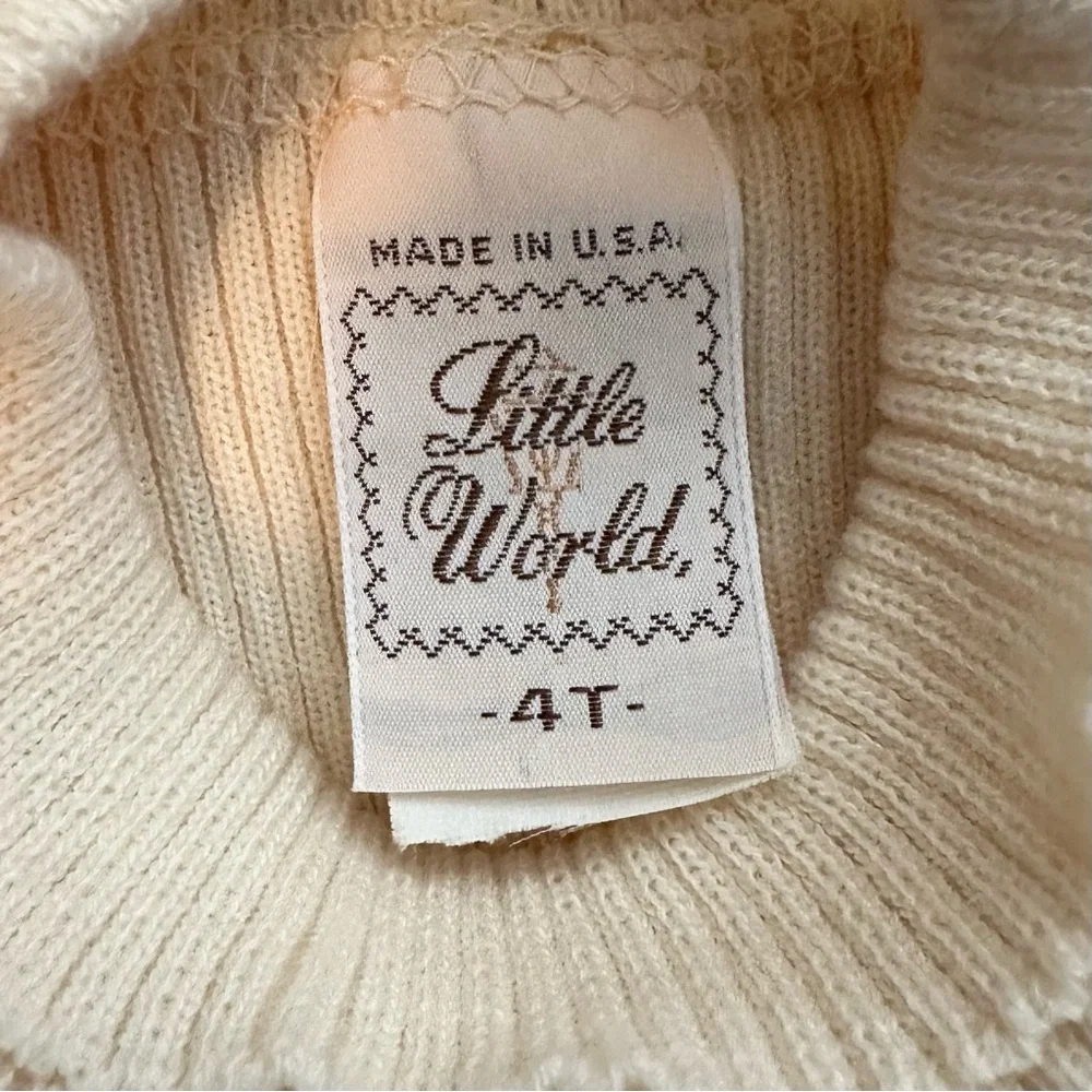 Vintage NWT Little World Milano Knit Turtleneck Dress 4T Toddler Girls Ivory